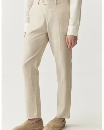 Pantaloni conici din in, Maro nisip