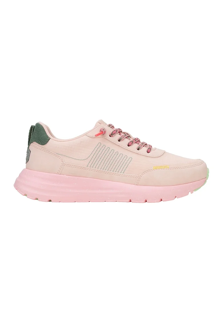 Pantofi sport din material textil, Verde inchis/Piersica