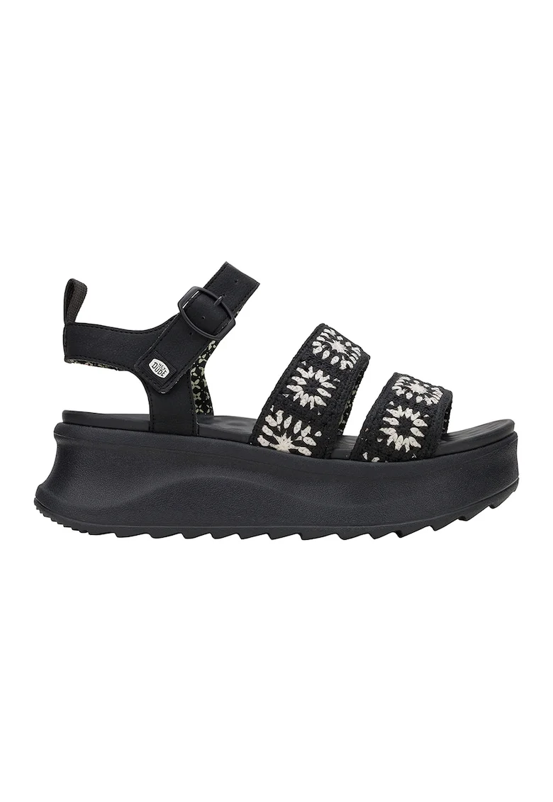 Sandale din material textil cu talpa wedge, Alb/Negru