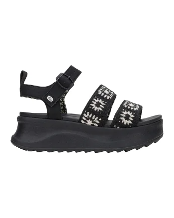 Sandale din material textil cu talpa wedge, Alb/Negru