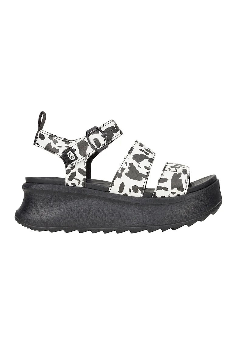 Sandale cu talpa wedge si model, Alb/Negru