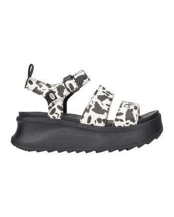 Sandale cu talpa wedge si model, Alb/Negru