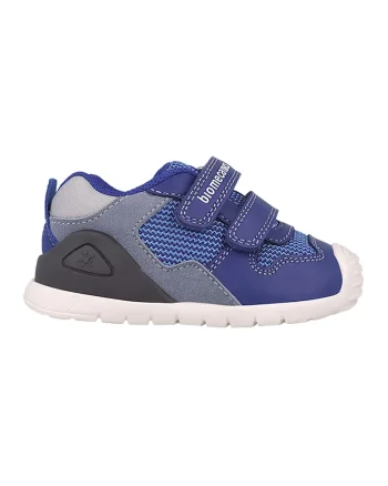 Pantofi sport cu inchidere velcro si garnituri din piele, Gri/Albastru indigo