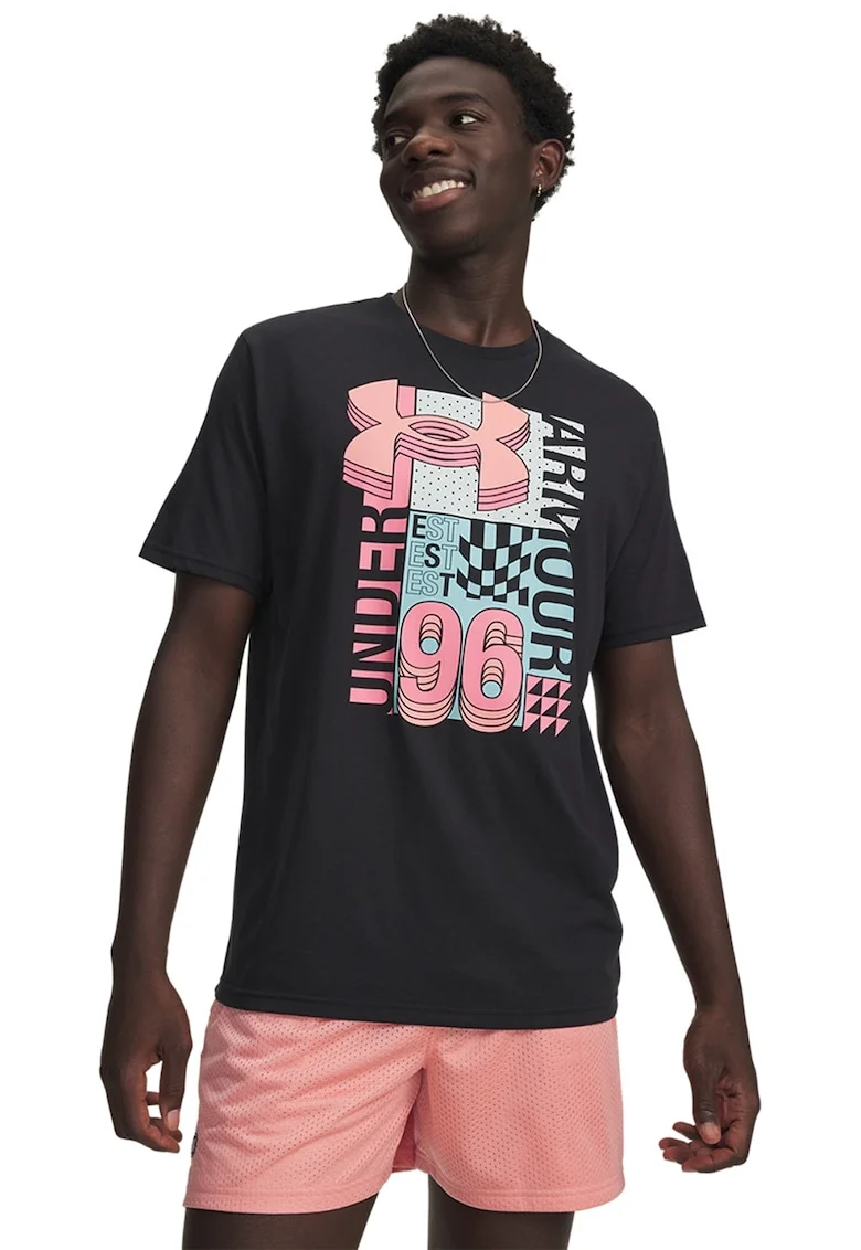 Tricou lejer cu logo Collage, Albastru pastel/Negru/Roz prafuit