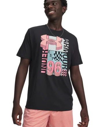 Tricou lejer cu logo Collage, Albastru pastel/Negru/Roz prafuit