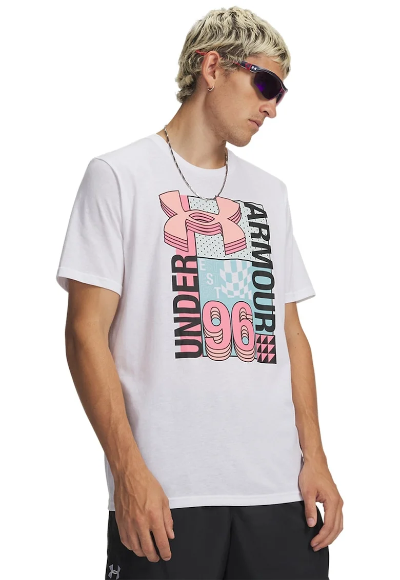 Tricou lejer cu logo Collage, Roz pastel/Negru stins/Alb optic