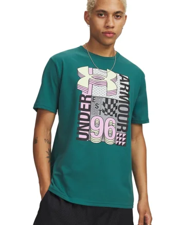 Tricou lejer cu logo Collage, Negru/Roz pastel/Verde feriga