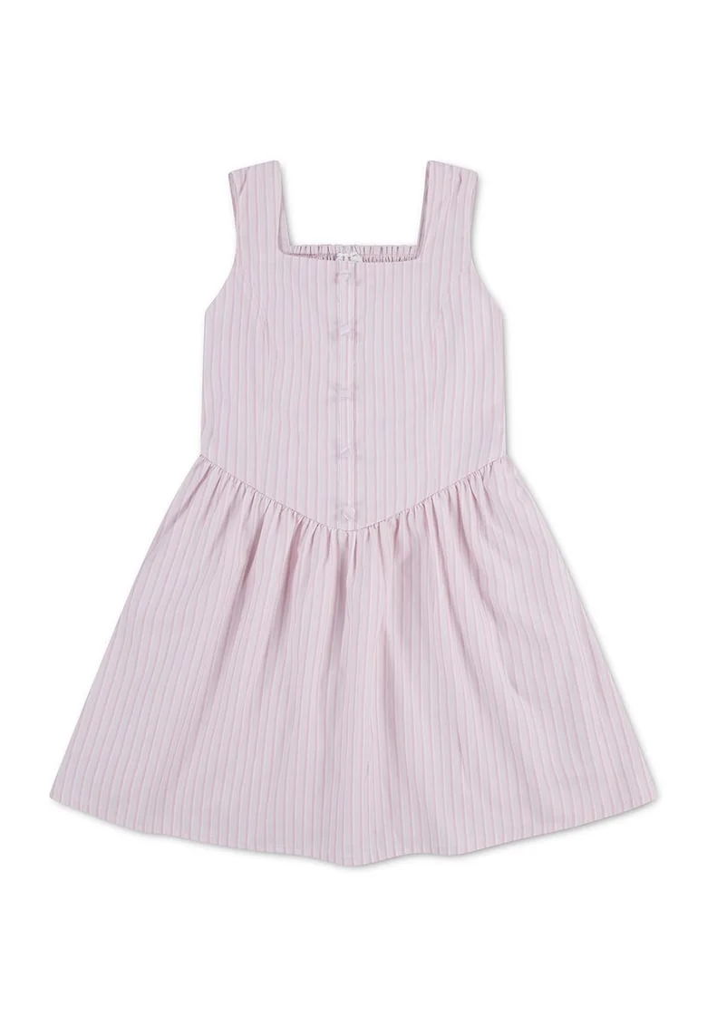 Rochie evazata cu dungi, Roz pastel