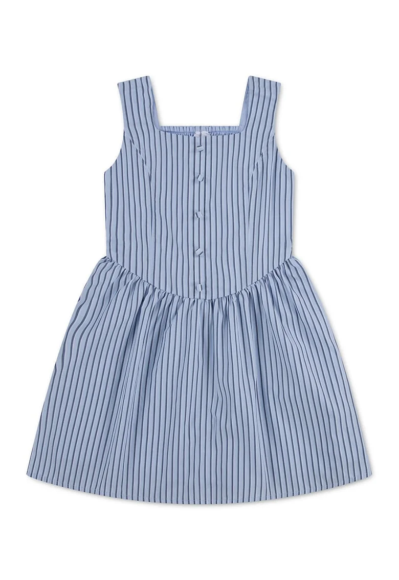 Rochie evazata cu dungi, Albastru deschis/Albastru petrol
