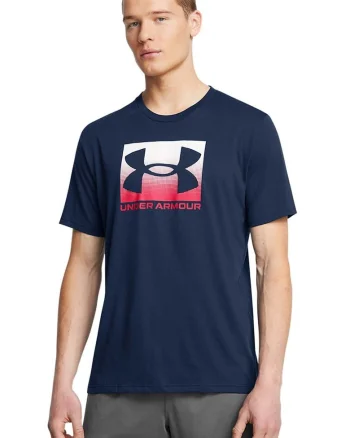 Tricou lejer cu logo Boxed, Alb/Bleumarin