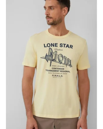 Tricou barbati cu decolteu la baza gatului, imprimeu text, Regular fit, Galben