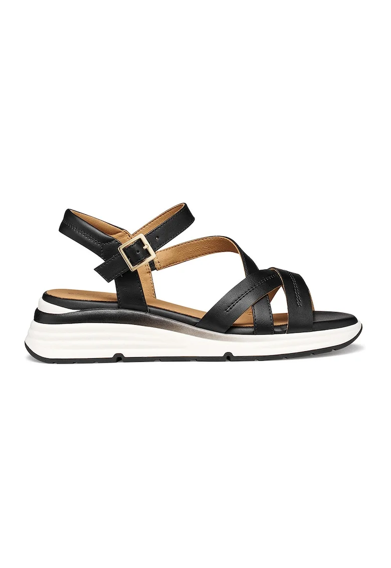 Sandale wedge din piele ecologica, Negru