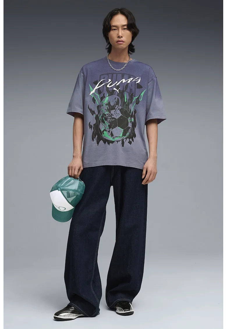 Tricou lejer cu imprimeu grafic, Gri carbune