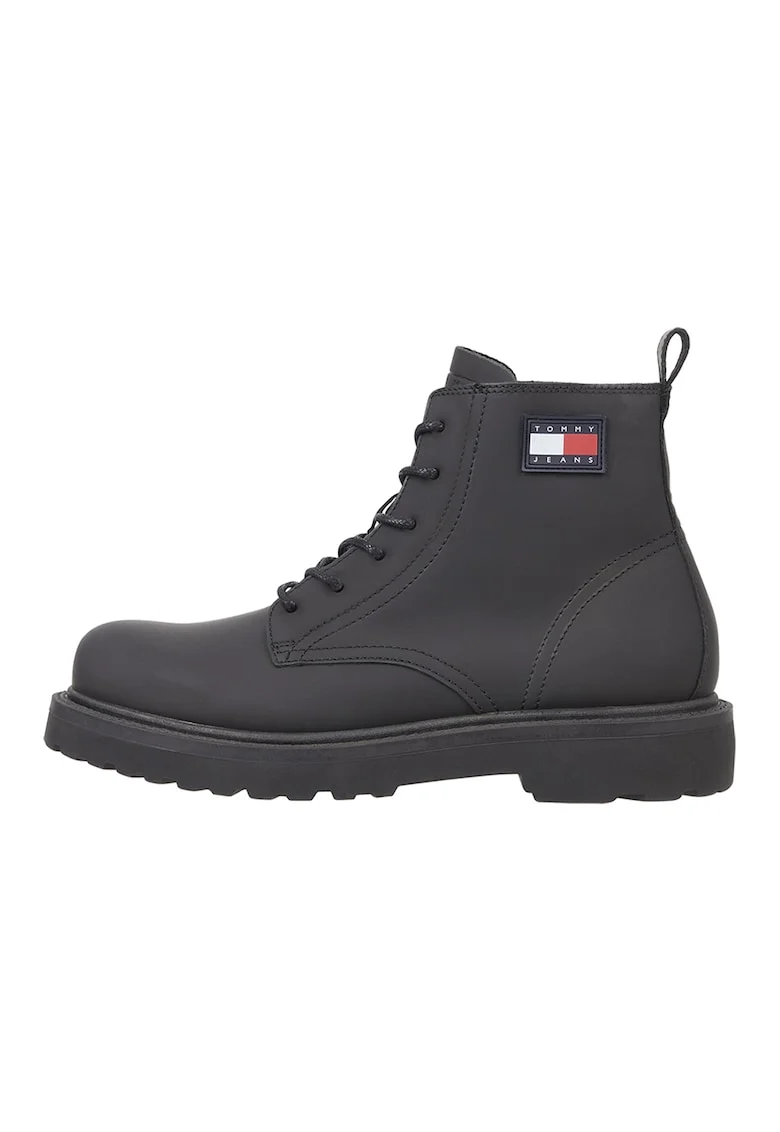 Ghete de piele cu aplicatie logo, Negru