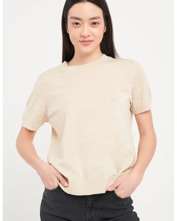 Pulover din tricot fin cu maneci scurte, Bej