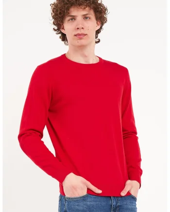 Pulover din tricot fin cu decolteu la baza gatului, Rosu