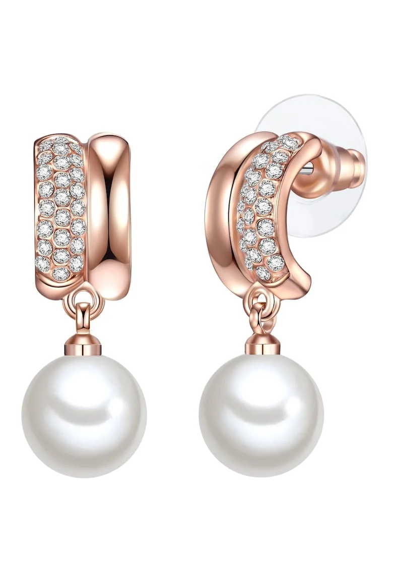 Cercei placati cu aur de 14K si decorati cu cristale si perle, Auriu rose
