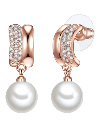 Cercei placati cu aur de 14K si decorati cu cristale si perle, Auriu rose