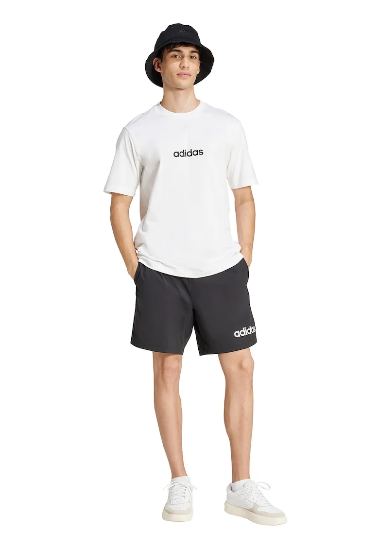 Tricou cu logo pe piept si decolteu la baza gatului, Negru/Alb optic