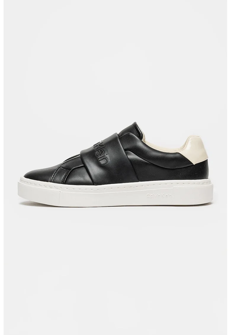 Pantofi sport din piele cu logo, Alb fildes/Negru