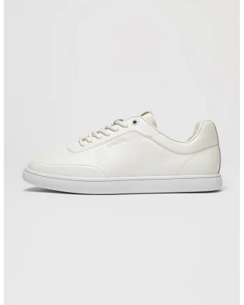 Pantofi sport din piele cu detaliu logo, Alb optic
