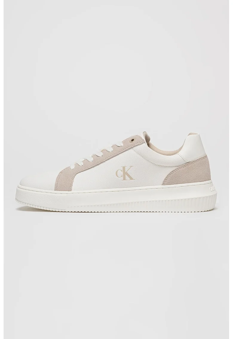 Pantofi sport cu garnituri din piele intoarsa, Alb/Maro taupe deschis
