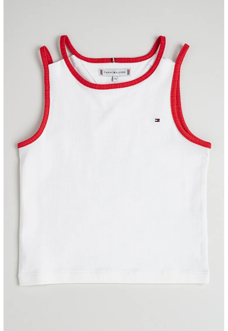 Top cambrat cu logo discret, Rosu/Alb