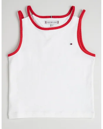 Top cambrat cu logo discret, Rosu/Alb