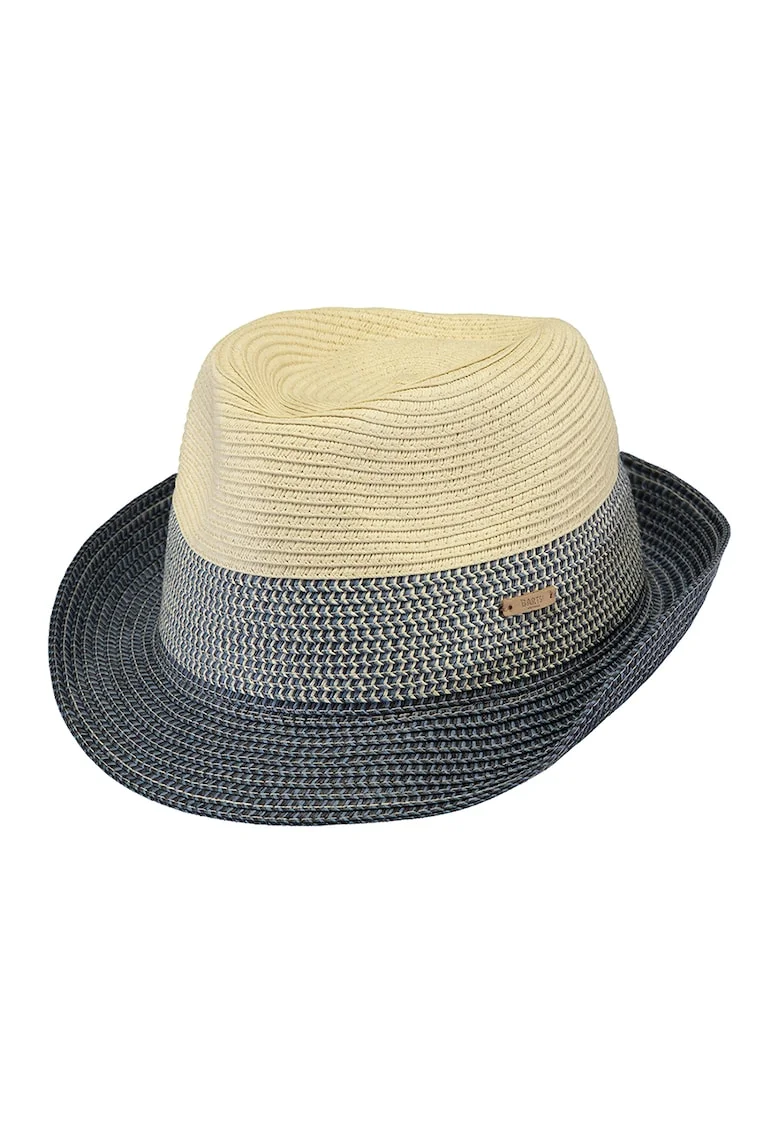 Palarie fedora unisex de paie Patrol, Maro nisip/Bleumarin