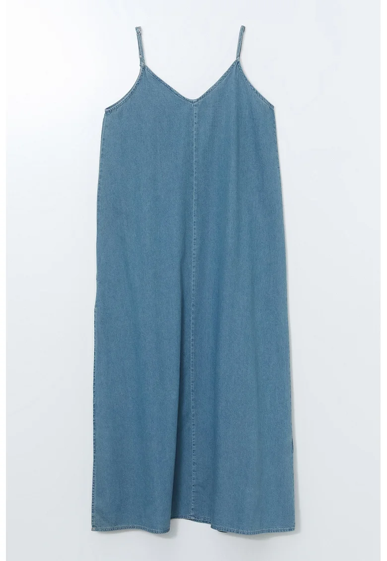 Rochie dreapta din denim, Albastru prafuit