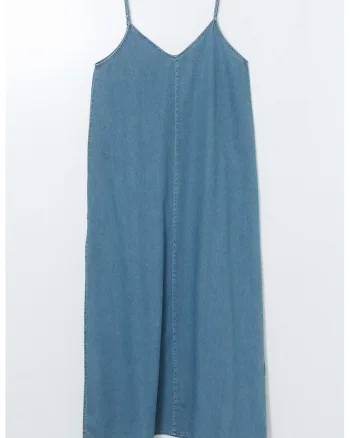 Rochie dreapta din denim, Albastru prafuit