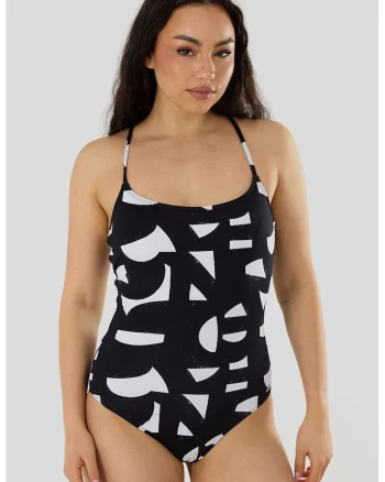 Costum de baie intreg cu model Lorida, Negru stins/Alb optic