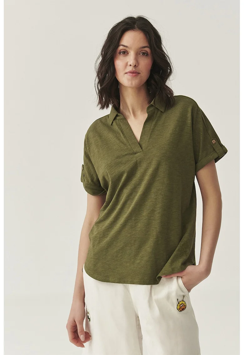 Tricou polo cu decolteu in V, Verde inchis