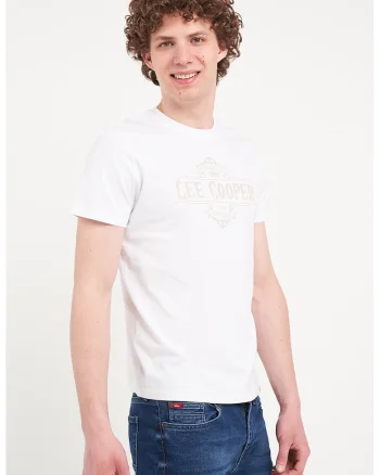 Tricou cu logo pe piept, Alb