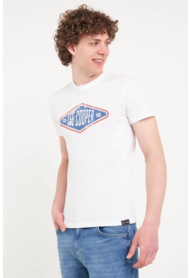 Tricou cu imprimeu pe piept, Alb