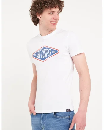 Tricou cu imprimeu pe piept, Alb
