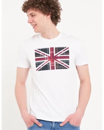 Tricou cu imprimeu steag, Alb murdar