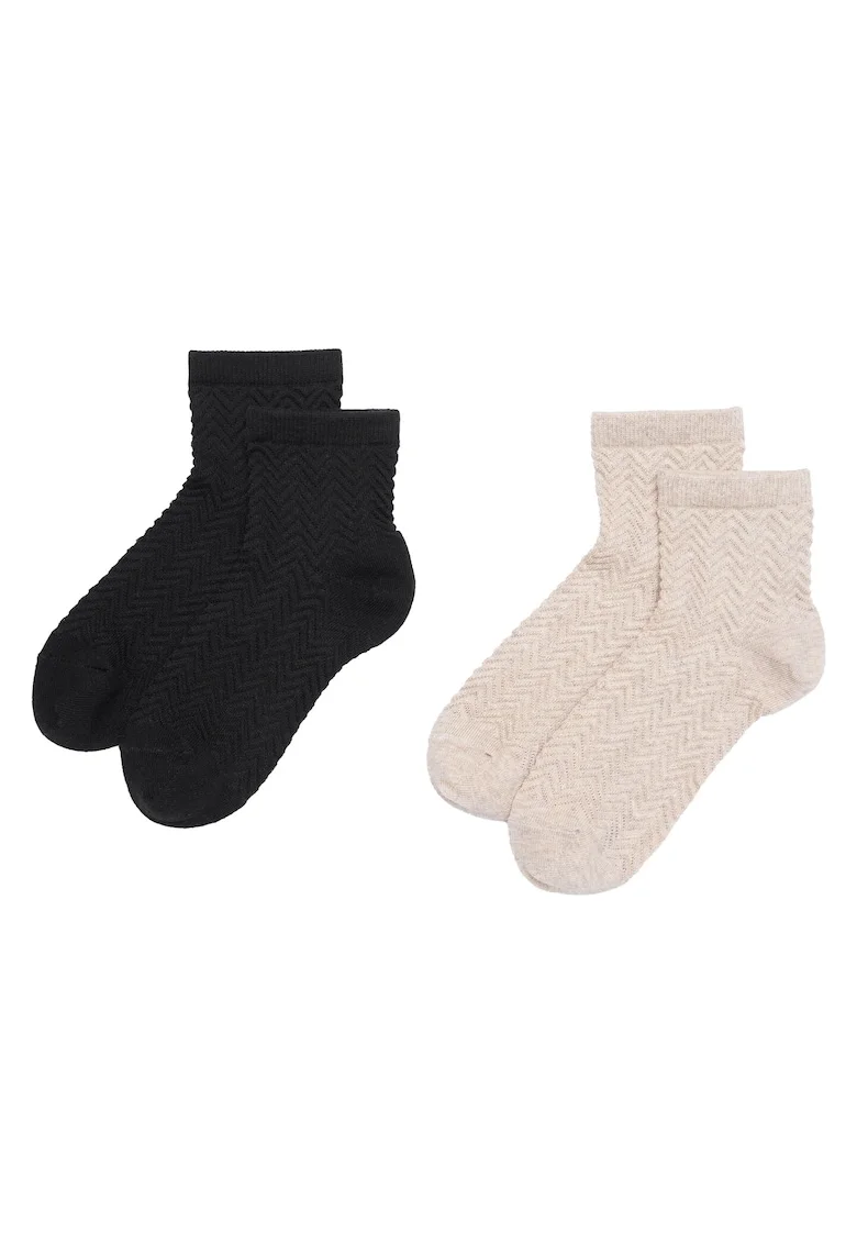 Set 2 perechi sosete dama,  Bumbac/Poliamida, Negru/Bej