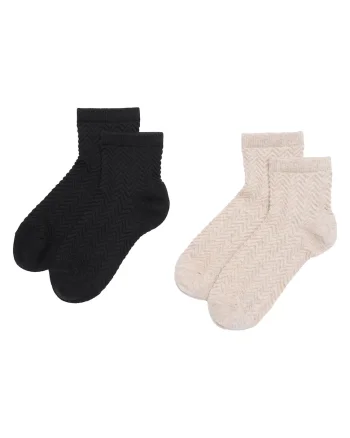 Set 2 perechi sosete dama,  Bumbac/Poliamida, Negru/Bej
