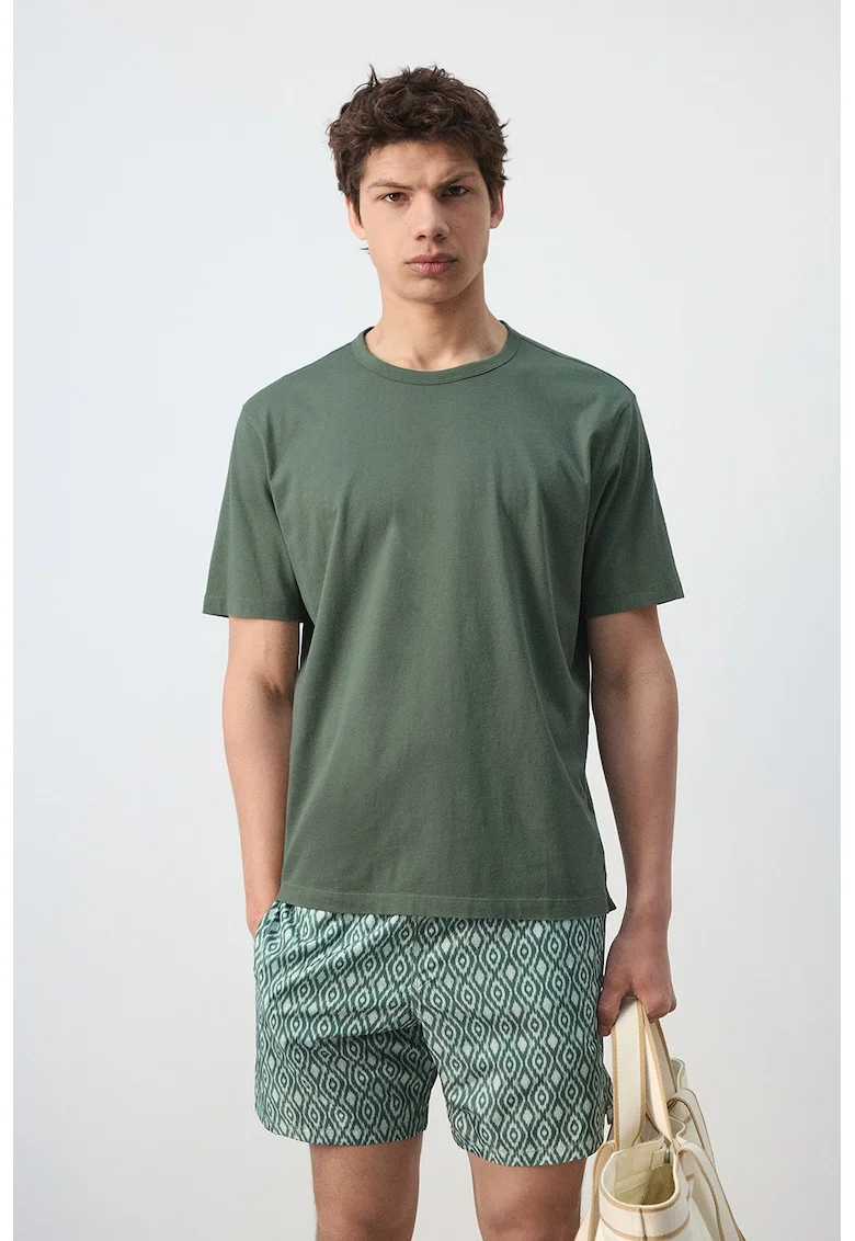 Tricou uni cu decolteu la baza gatului, Verde feriga