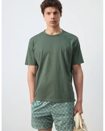 Tricou uni cu decolteu la baza gatului, Verde feriga