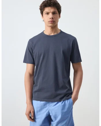 Tricou uni cu decolteu la baza gatului, Albastru inchis