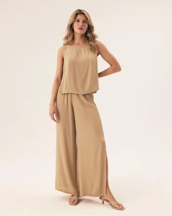 Pantaloni dama Mare  bej deschis, Bej deschis melange