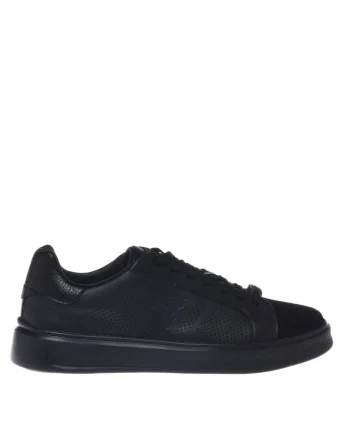 Pantofi sport de piele intoarsa si piele cu perforatii, Negru