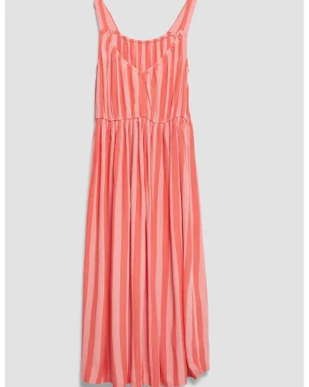 Rochie evazata cu model in dungi, Rosu deschis/Roz
