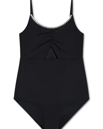 Costum de baie intreg cu bretele ajustabile, Negru