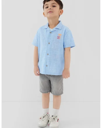 Camasa din bumbac cu model in dungi, Alb/Albastru