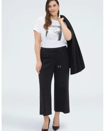 Tricou cu imprimeu si decolteu rotund, Alb/Gri inchis