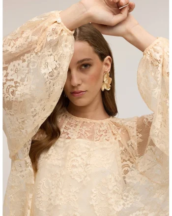 Bluza supradimensionata din dantela, Bej