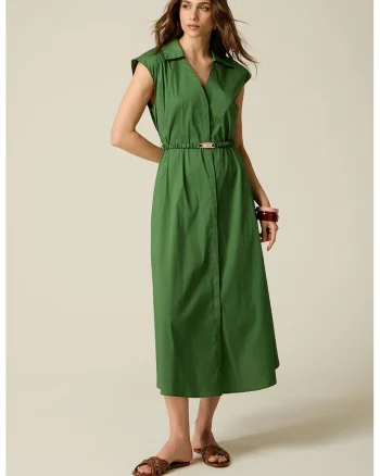 Rochie evazata cu guler ascutit, Verde